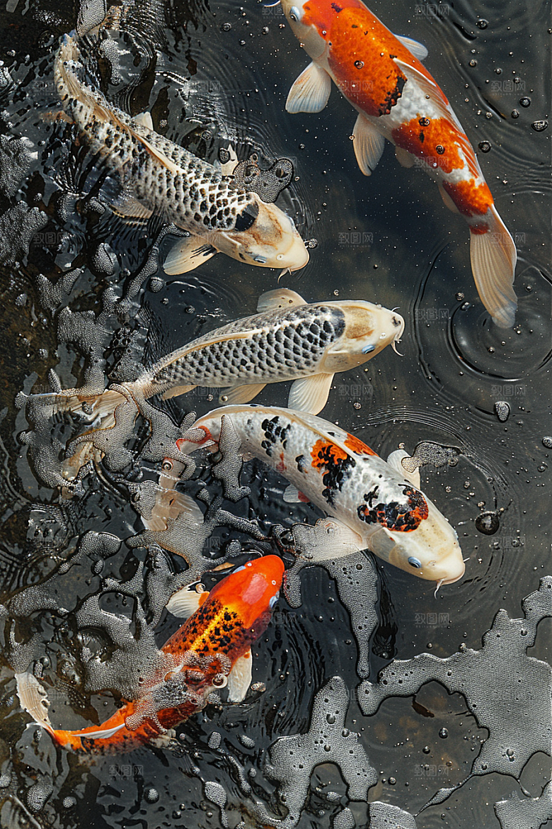 水塘锦鲤祝福五彩素材