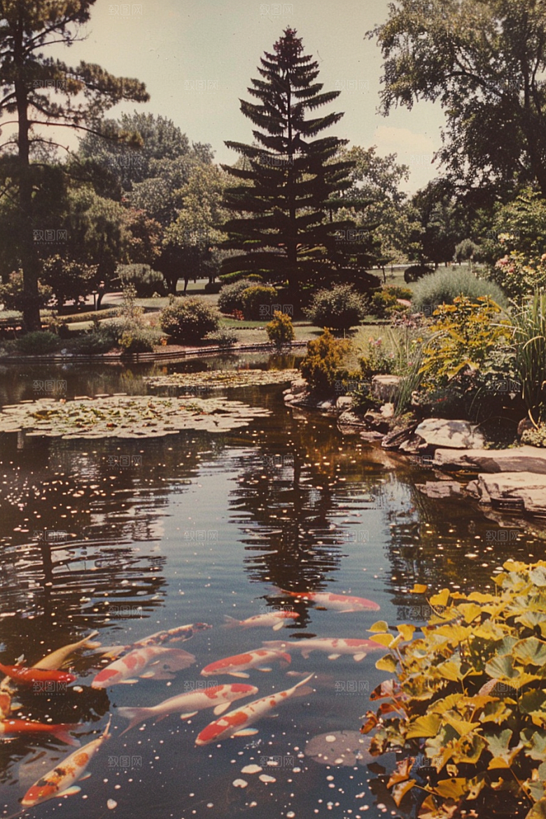 水塘锦鲤春节水池素材
