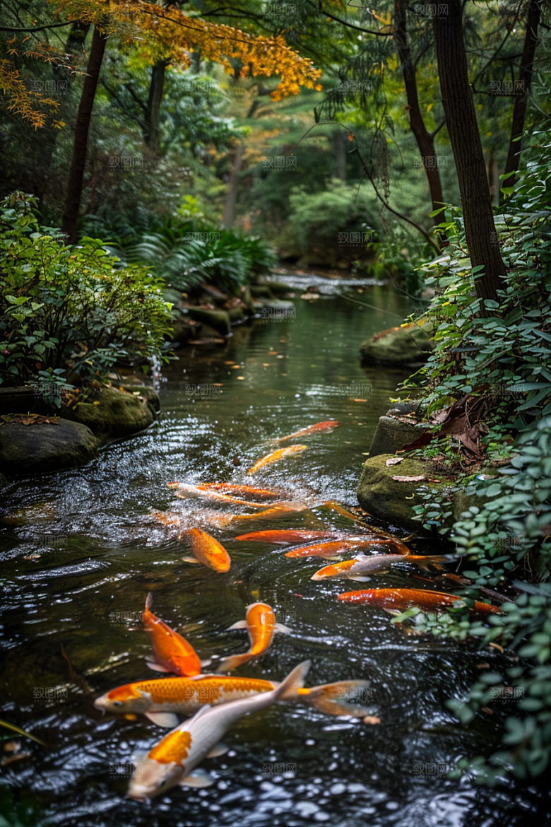 水塘锦鲤祝福喜庆素材