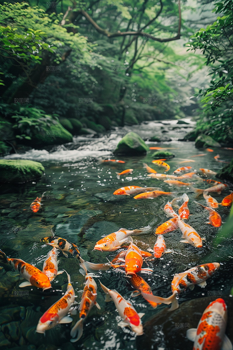 水塘锦鲤高清好运素材