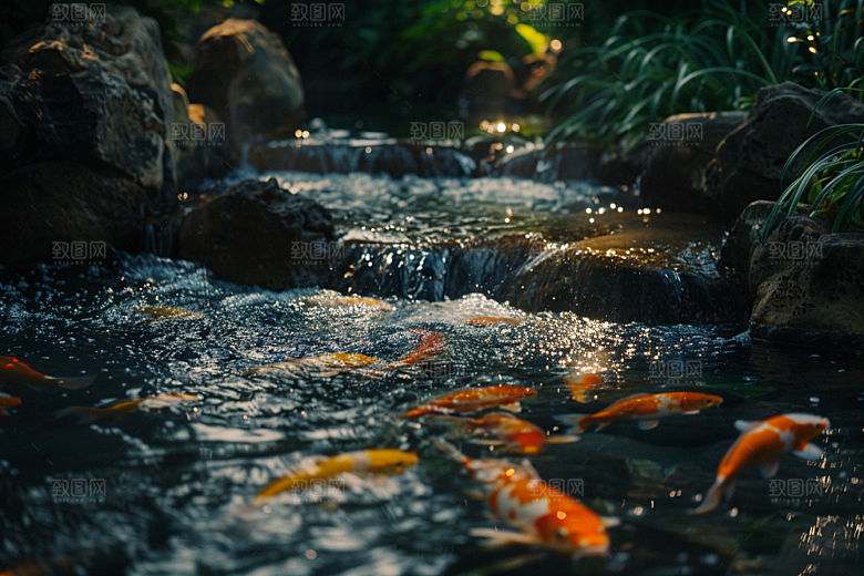 水塘锦鲤高清喜庆素材