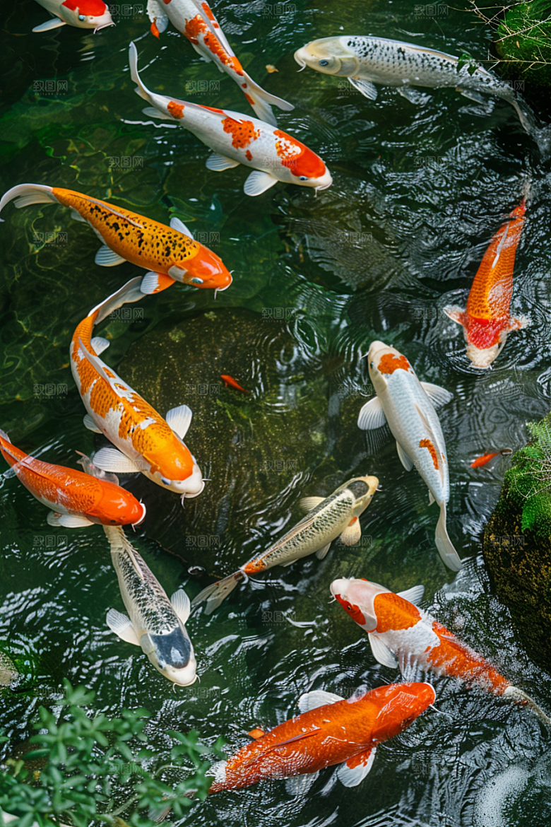 水塘锦鲤祝福水池素材