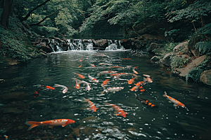 水塘锦鲤高清五彩素材