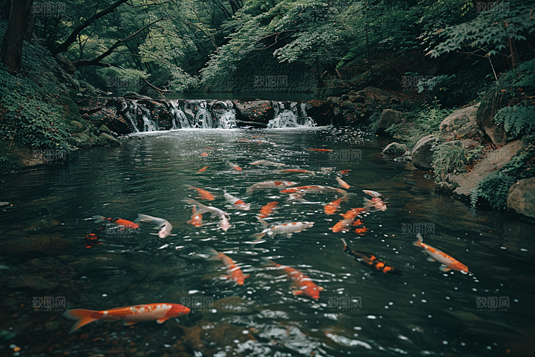水塘锦鲤高清五彩素材