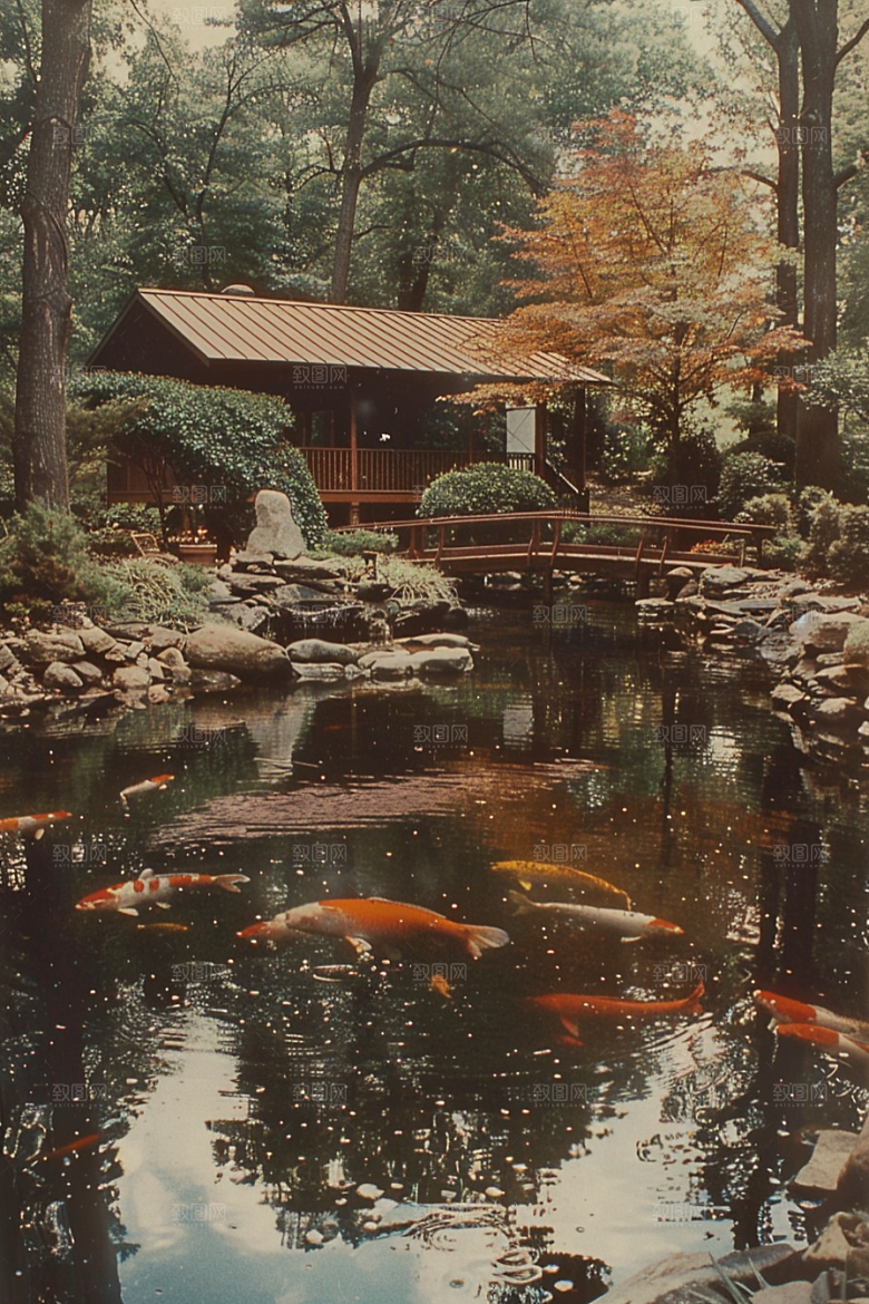 水塘锦鲤过年山水素材