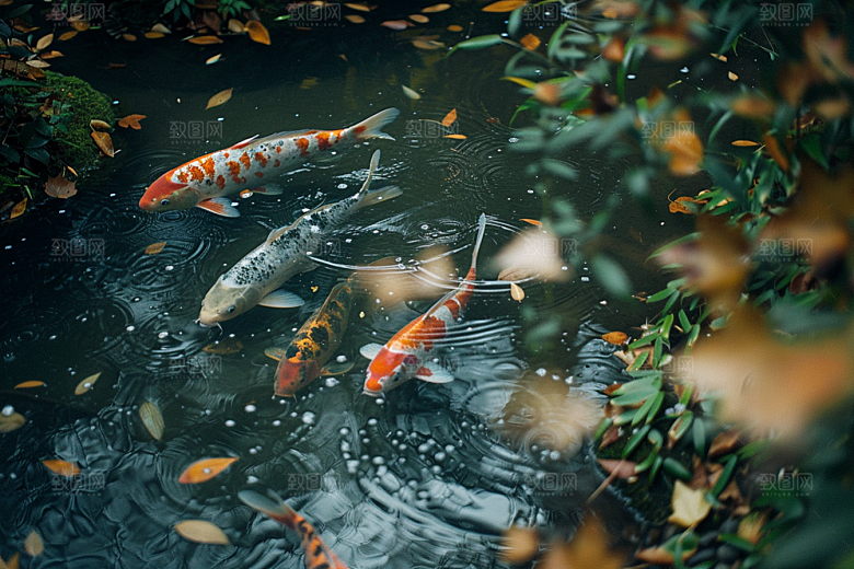 水塘锦鲤春节喜庆素材