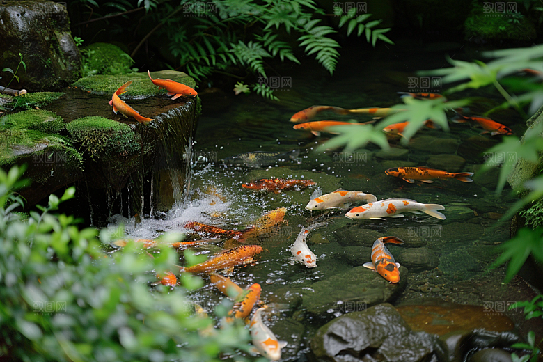 水塘锦鲤高清春节素材