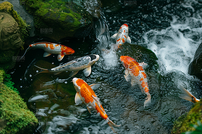 水塘锦鲤水池中国风素材