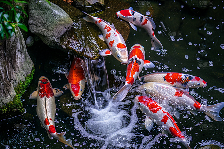 水塘锦鲤过年中国风素材