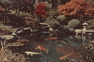 水塘锦鲤山水春节素材