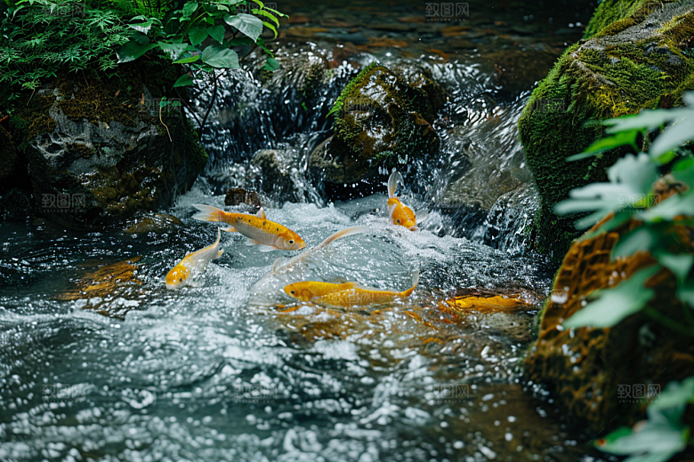 水塘锦鲤高清山水素材