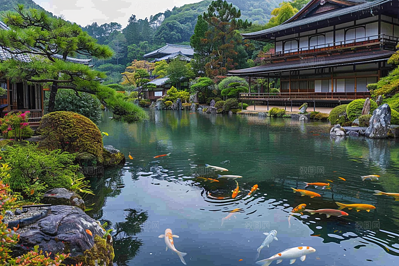 池塘锦鲤高清宁静素材