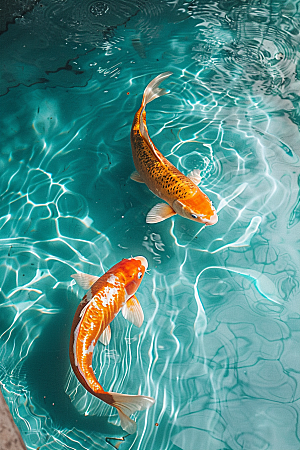 池塘锦鲤自然游泳素材