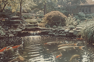 池塘锦鲤鱼塘中国风素材