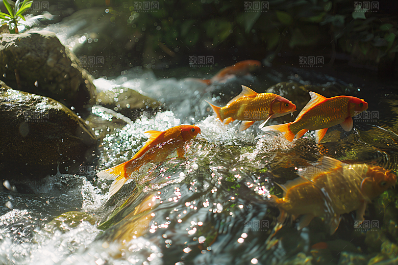 池塘锦鲤风光溪水摄影图