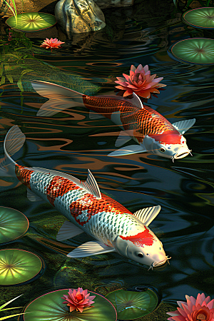 池塘锦鲤祈福溪水摄影图