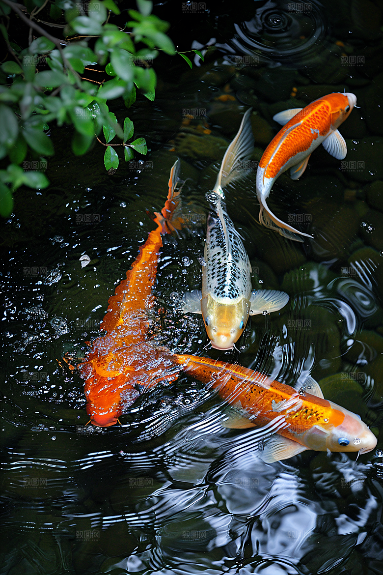 池塘锦鲤溪水许愿摄影图