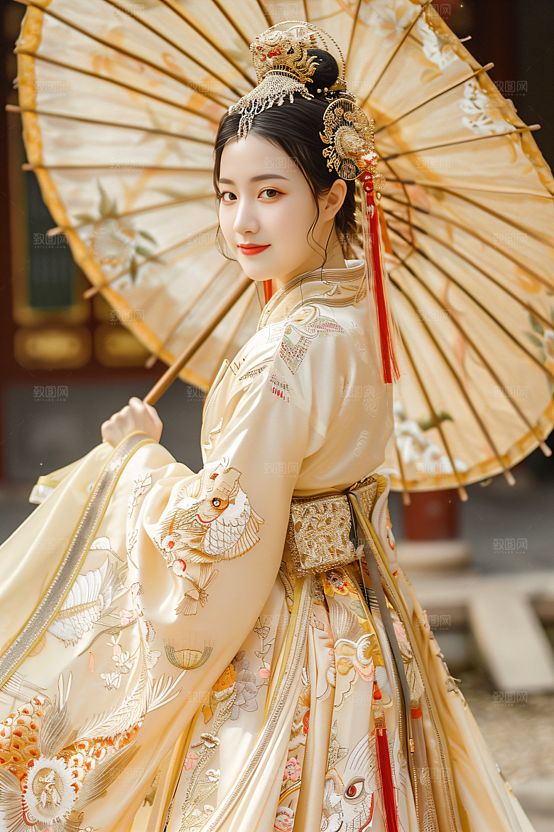 锦鲤汉服美女肖像吉祥素材