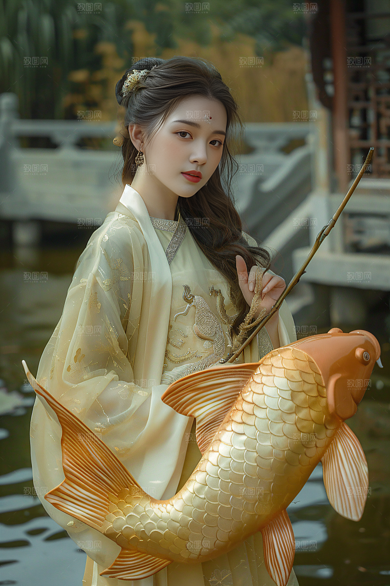 锦鲤汉服美女肖像中国风素材