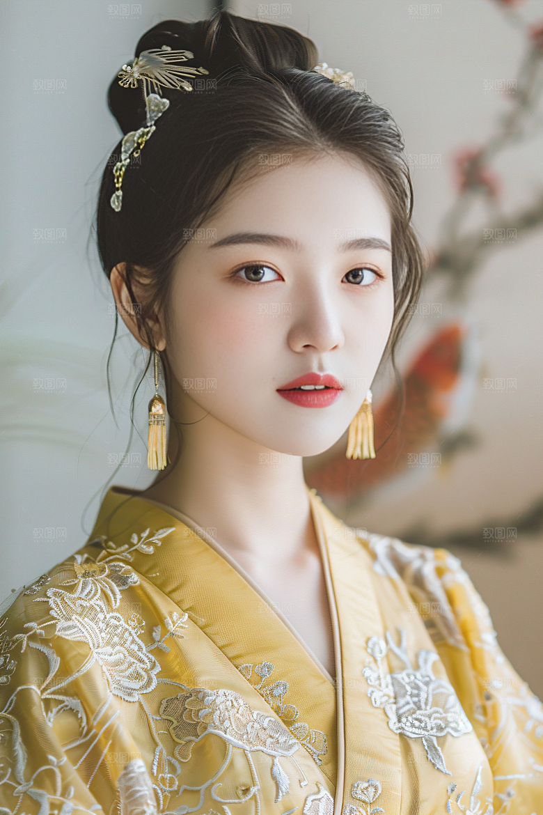 锦鲤汉服美女传统精致素材