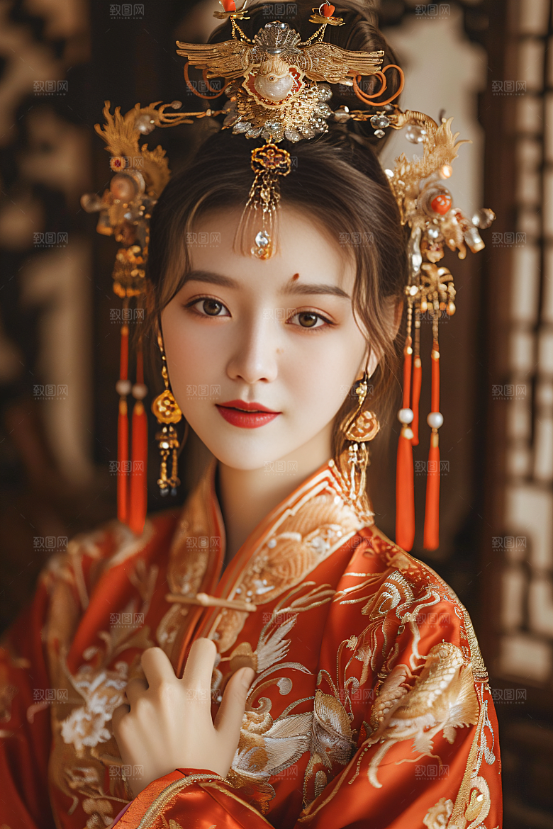 锦鲤汉服美女中国风肖像素材