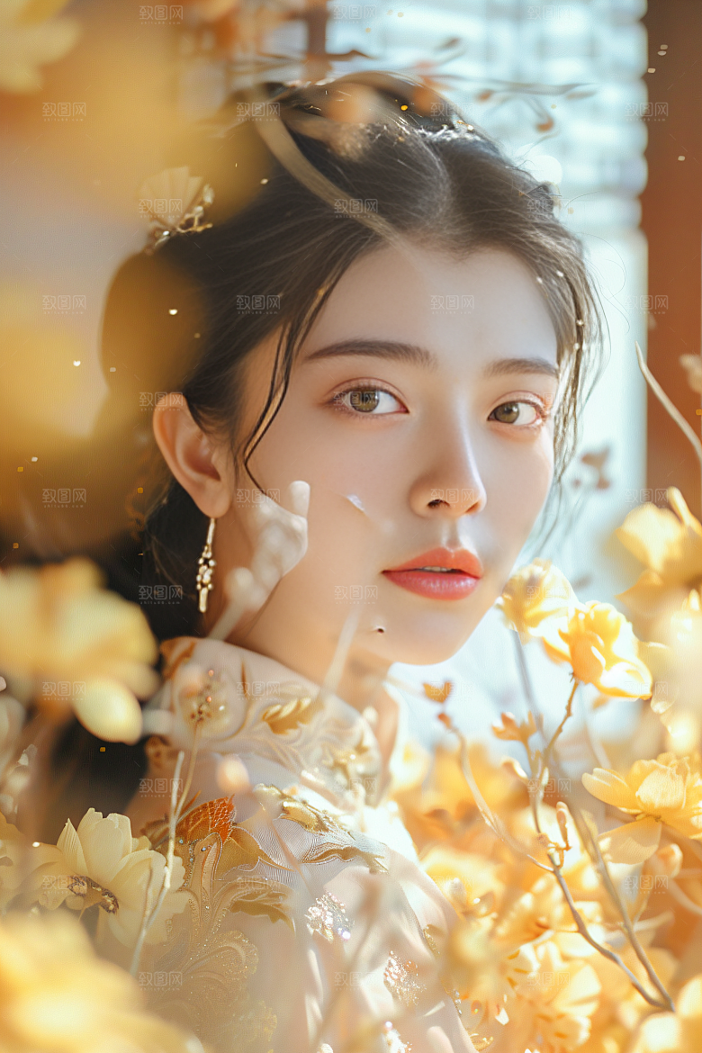锦鲤汉服美女中国风唯美素材
