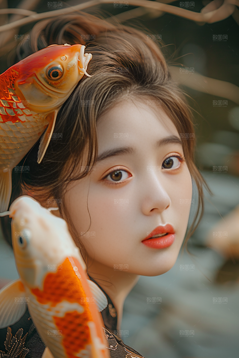 锦鲤汉服美女肖像高清素材