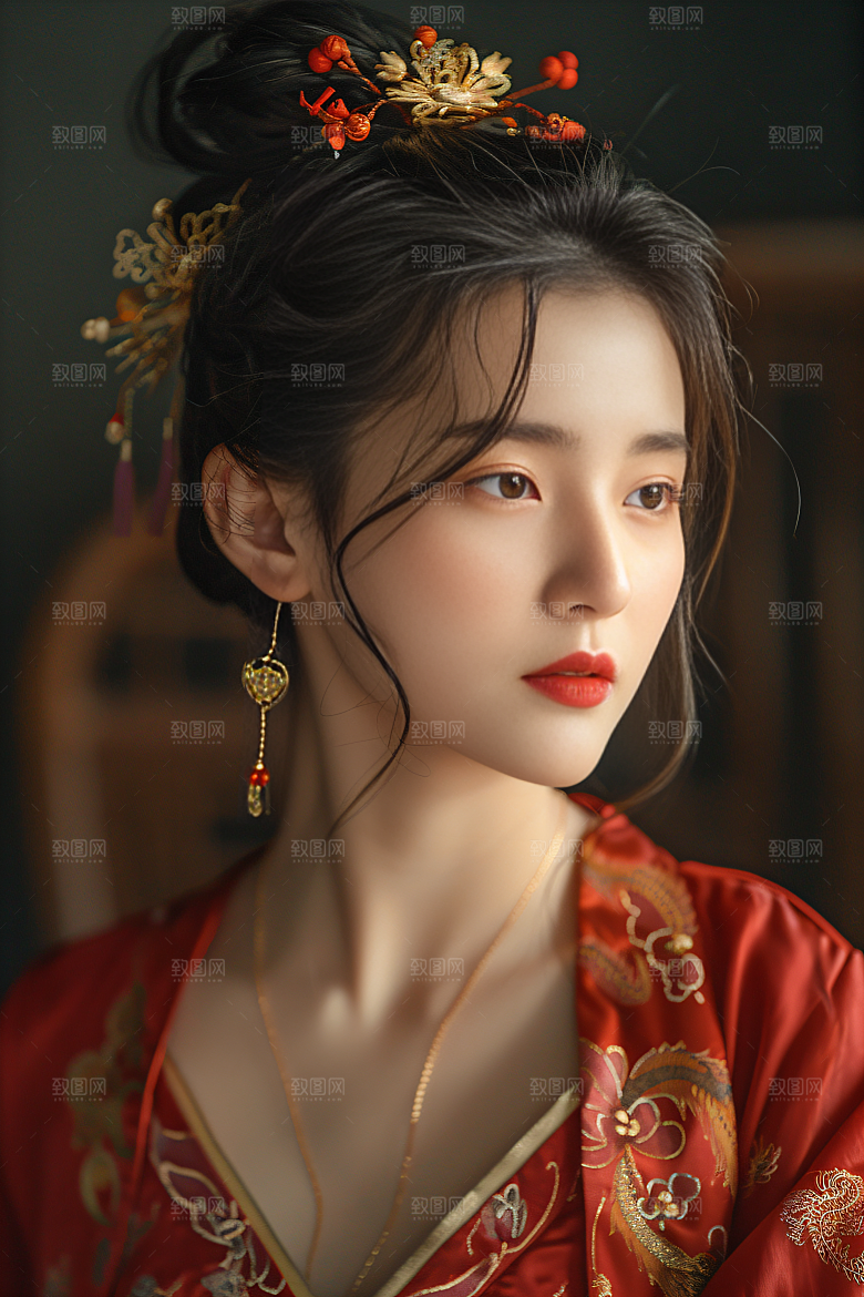 锦鲤汉服美女高清人像素材