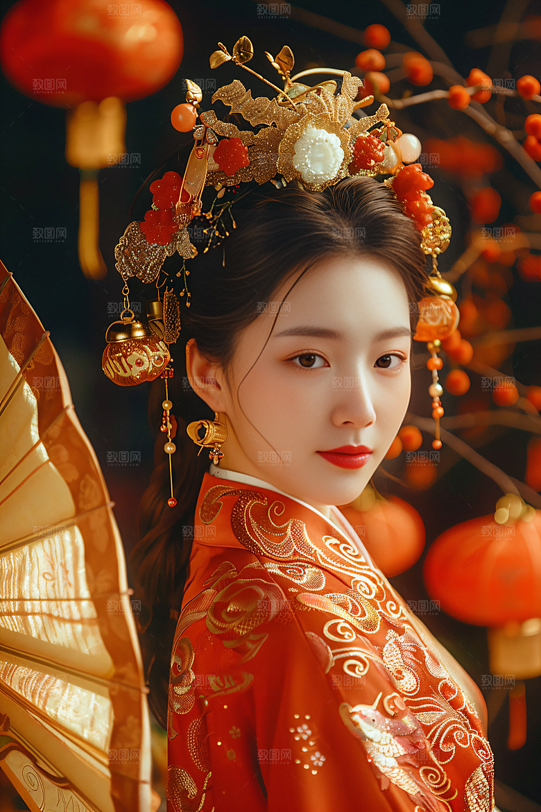 锦鲤汉服美女传统高清素材