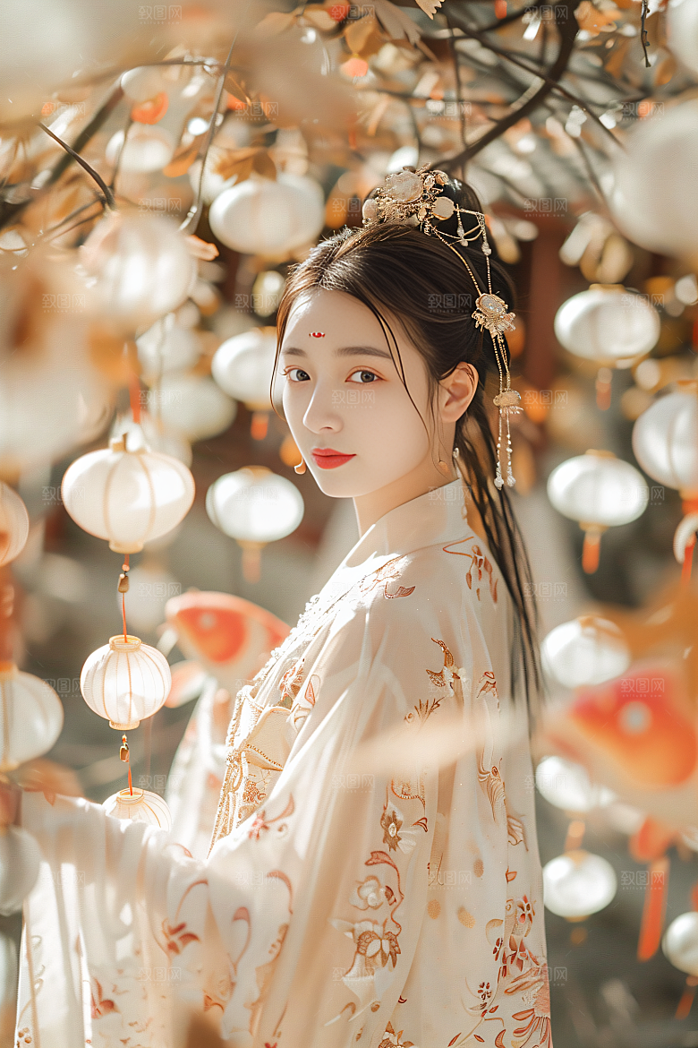 锦鲤汉服美女人像古风素材