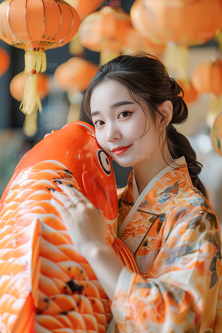 锦鲤汉服美女肖像古风素材