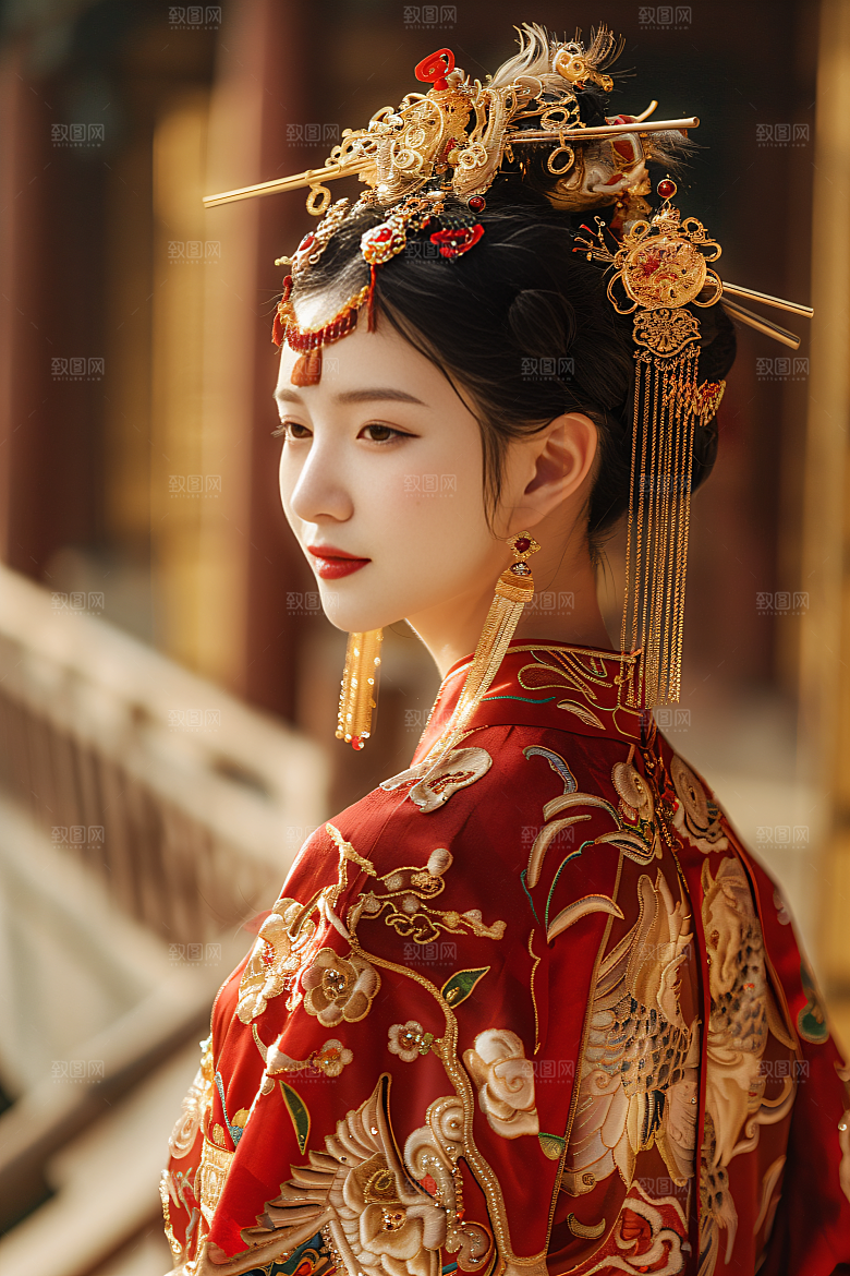 锦鲤汉服美女古风肖像素材