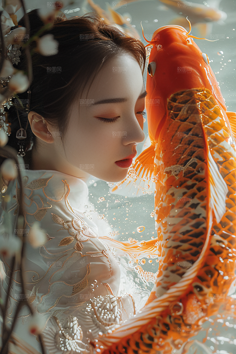 锦鲤汉服美女精致优雅素材