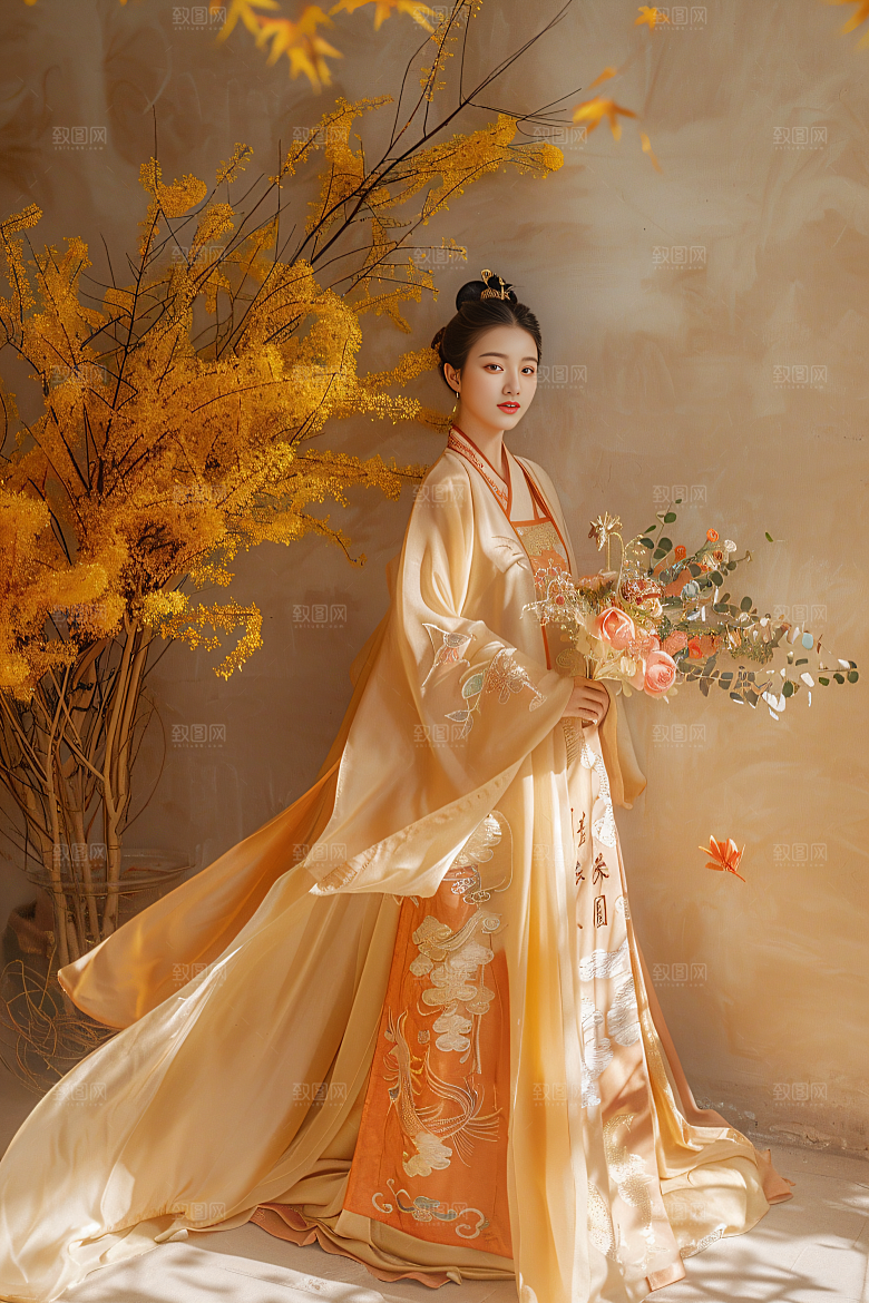 锦鲤汉服美女古风高清素材