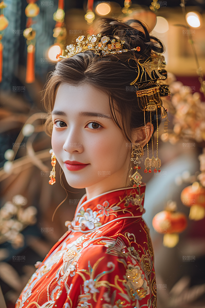 锦鲤汉服美女唯美高清素材