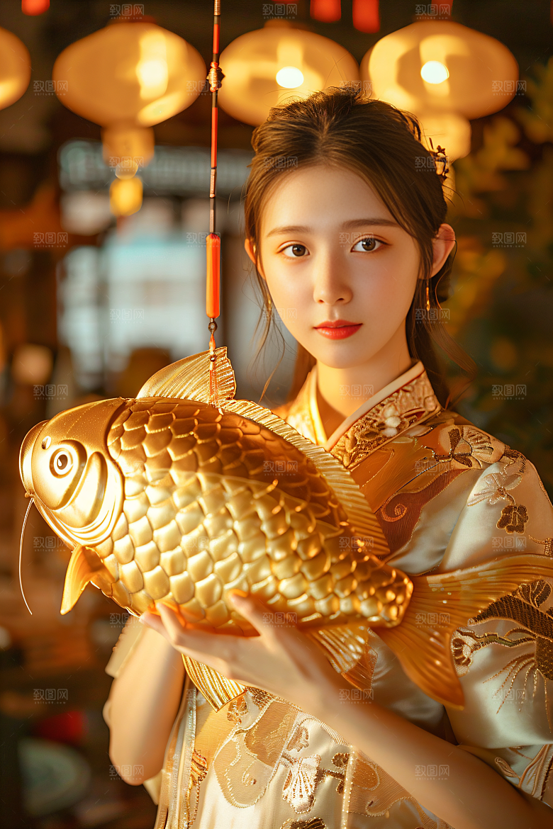 锦鲤汉服美女人像金鱼素材