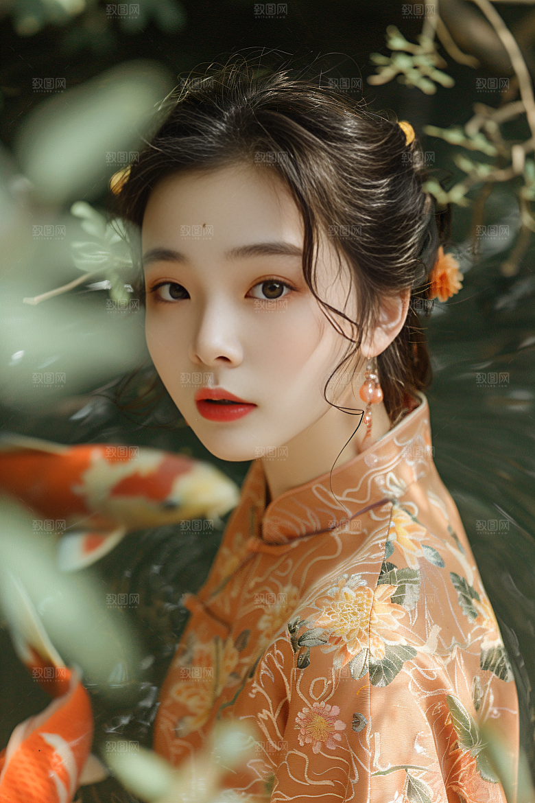 锦鲤汉服美女肖像精致素材
