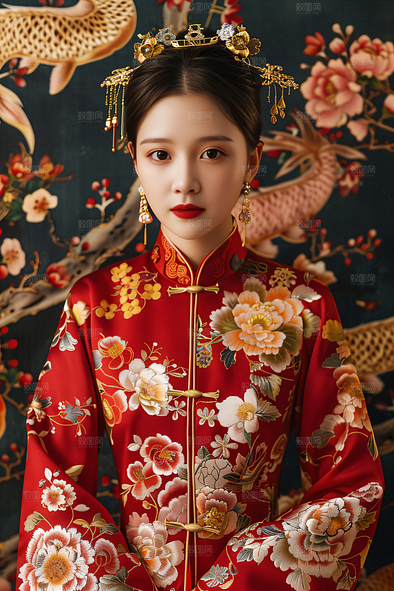 锦鲤汉服美女精致古风素材
