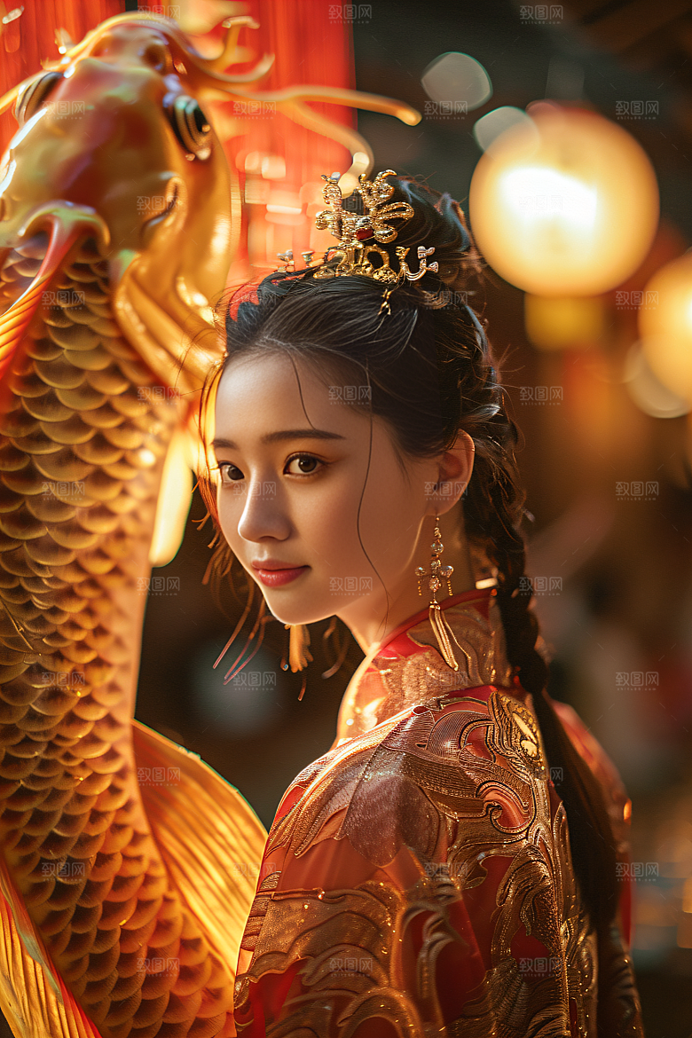 锦鲤汉服美女唯美优雅素材