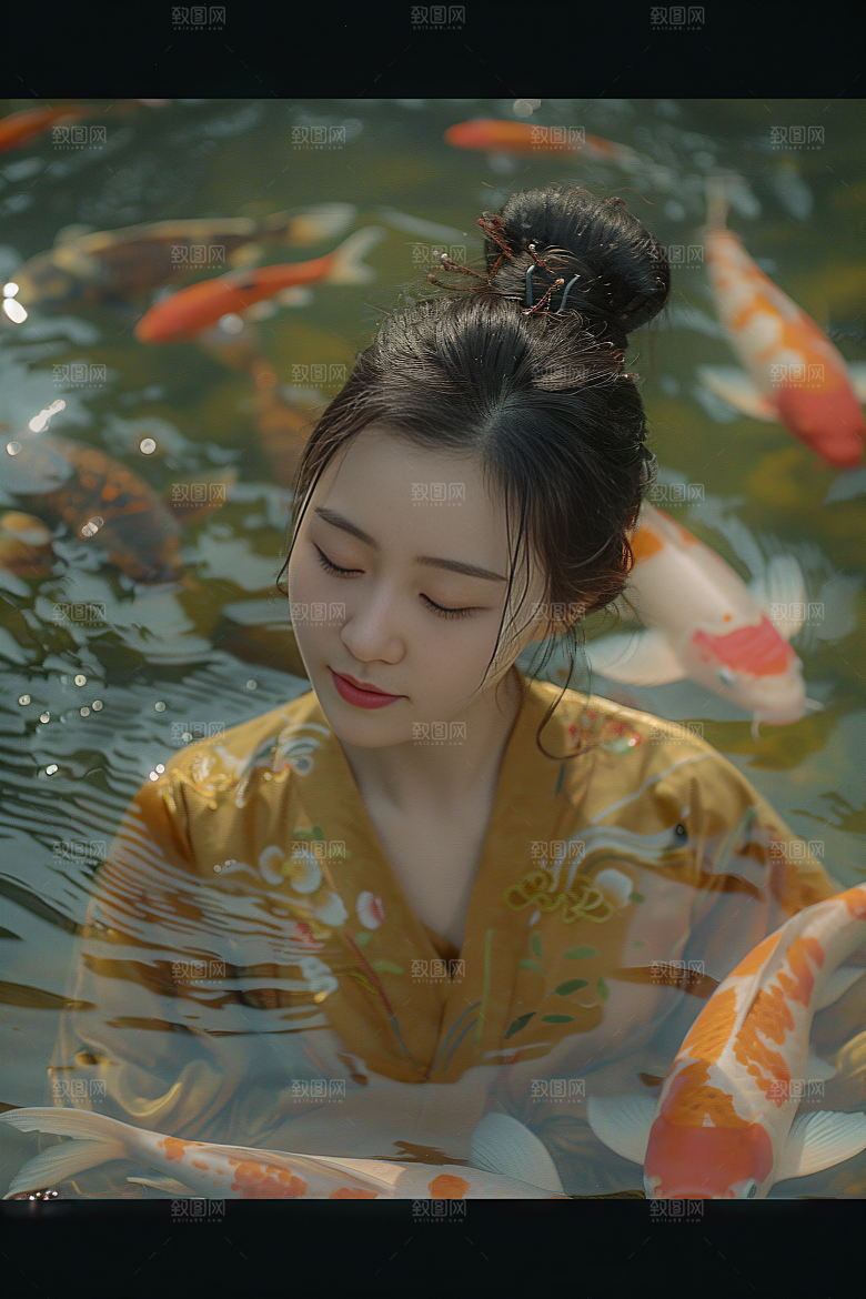 锦鲤汉服美女吉祥人像素材