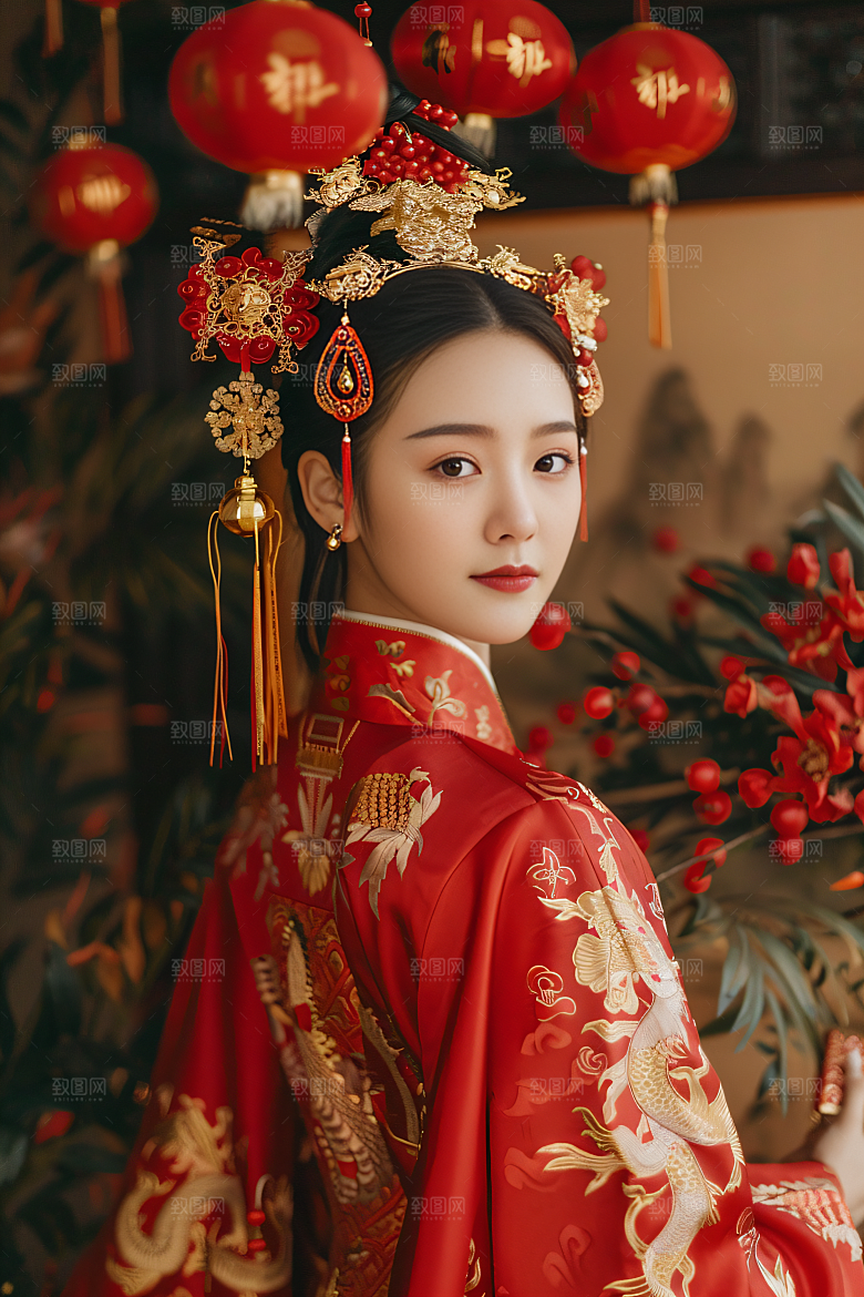 锦鲤汉服美女传统优雅素材
