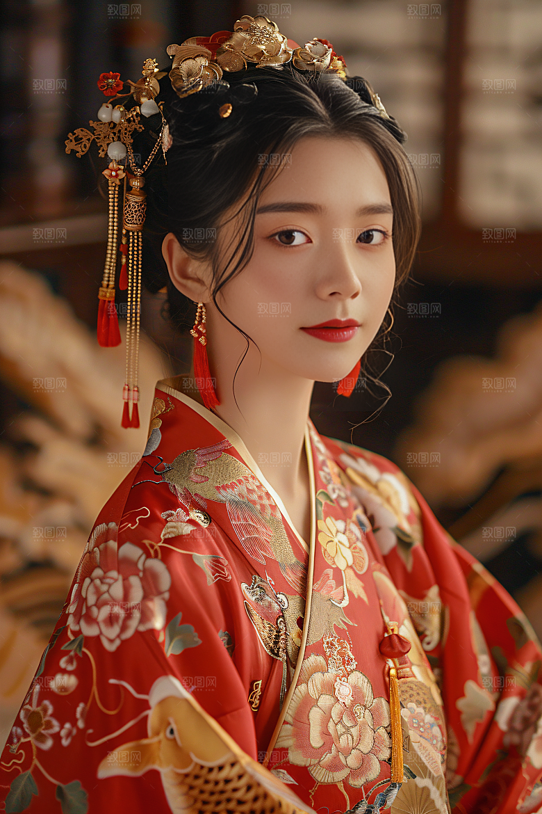 锦鲤汉服美女金鱼古风素材