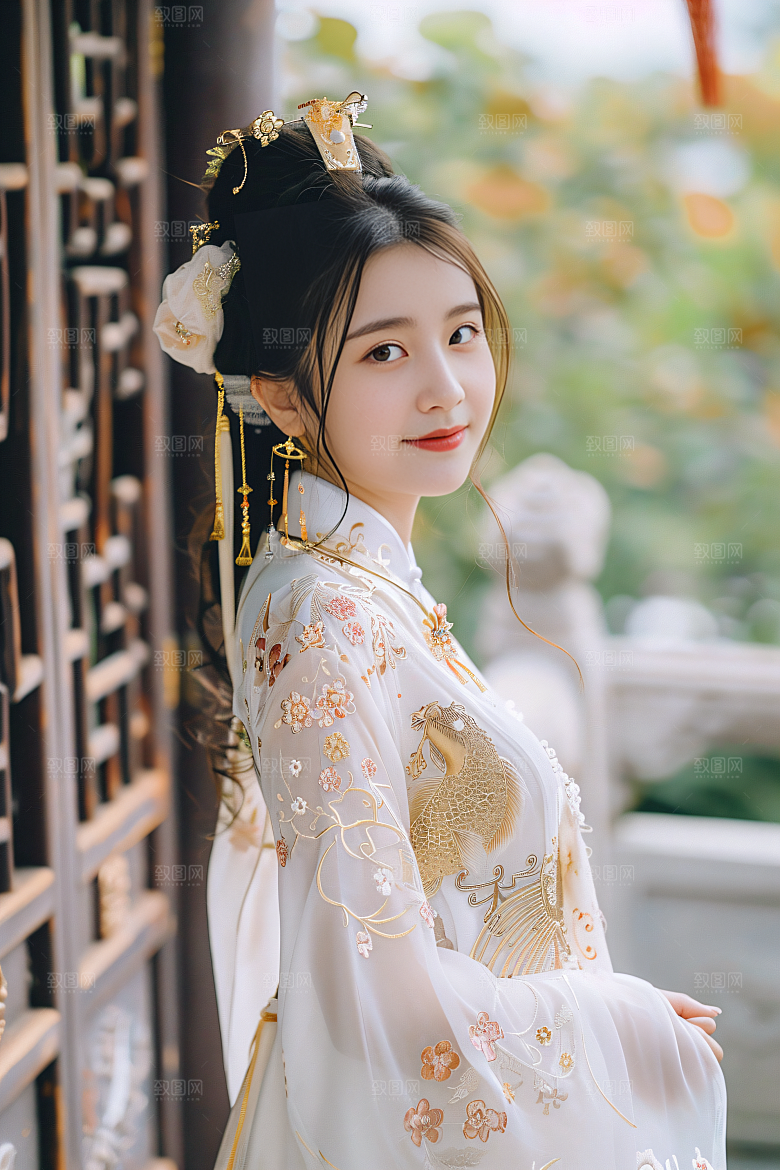 锦鲤汉服美女传统人像素材