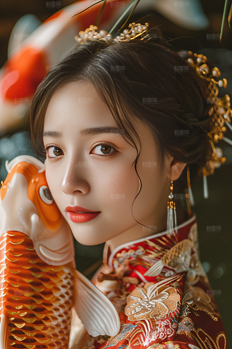 锦鲤汉服美女人像吉祥素材