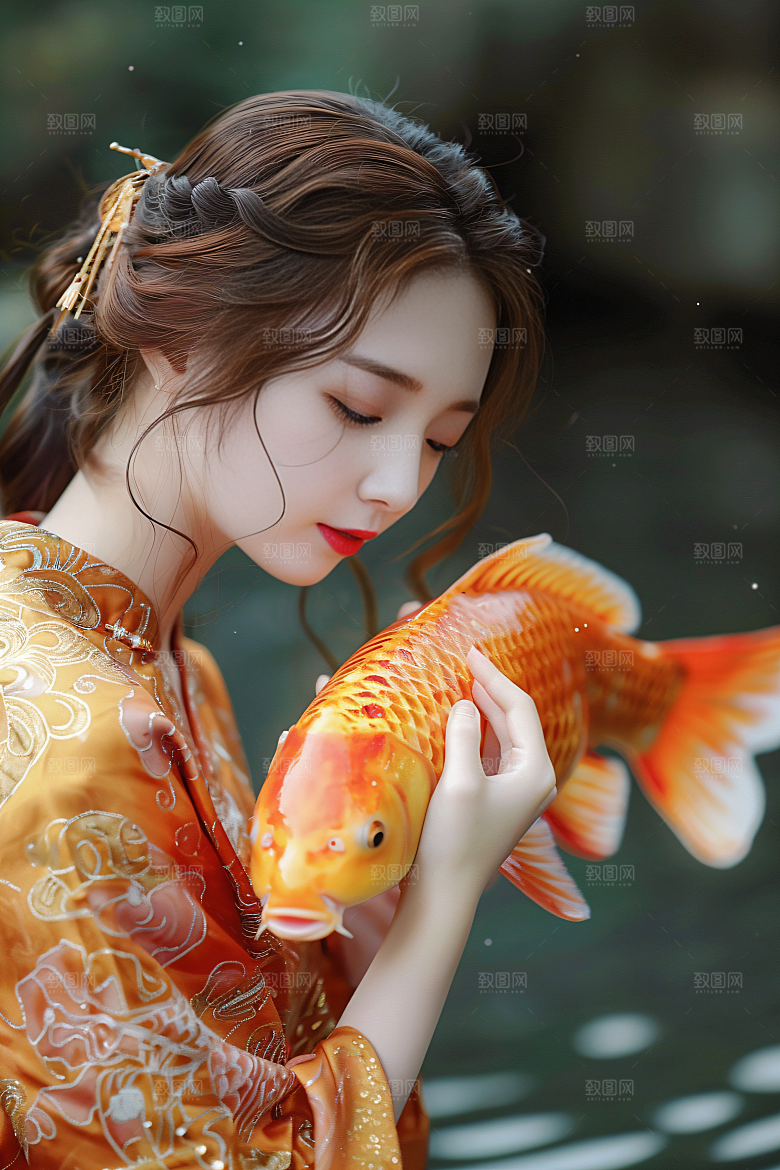锦鲤汉服美女吉祥人像素材