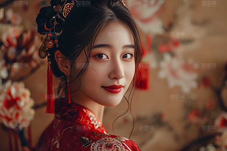 锦鲤汉服美女唯美人像素材