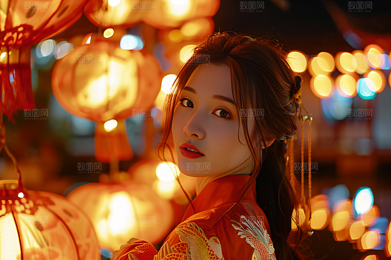 锦鲤汉服美女中国风唯美素材