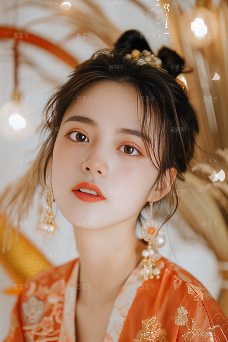 锦鲤汉服美女高清唯美素材