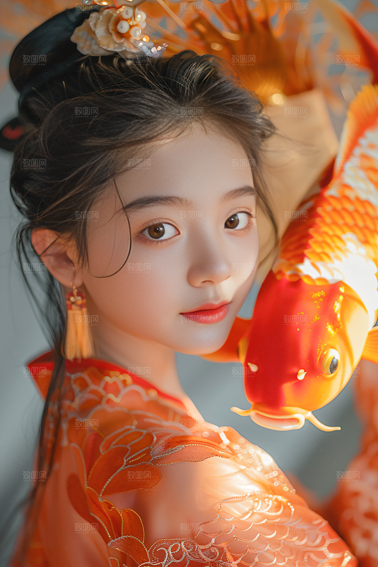 锦鲤汉服美女肖像优雅素材