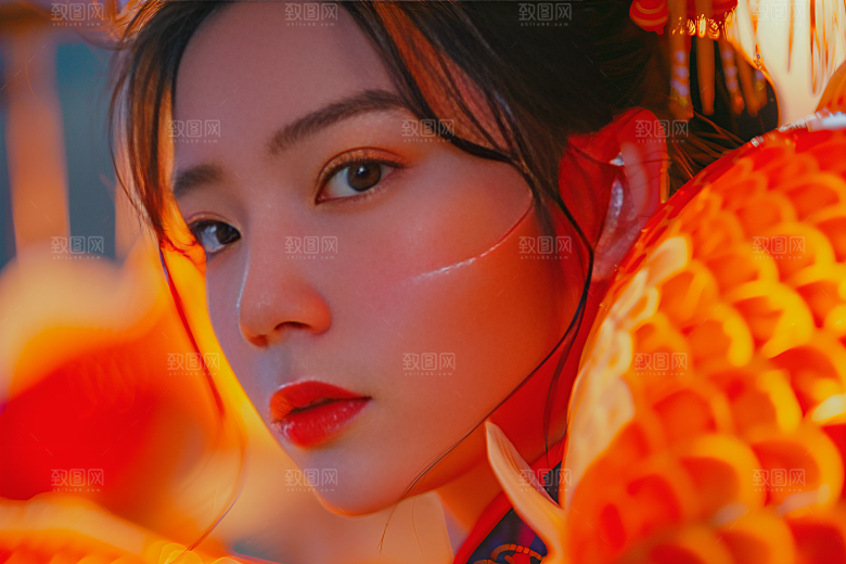 锦鲤汉服美女精致人像素材